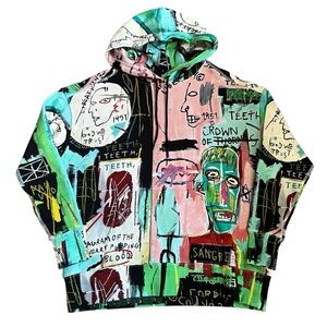 Rome Pays Off Jean Michel Basquiat In Italian Pullover Hoodie Sz S Allover Print